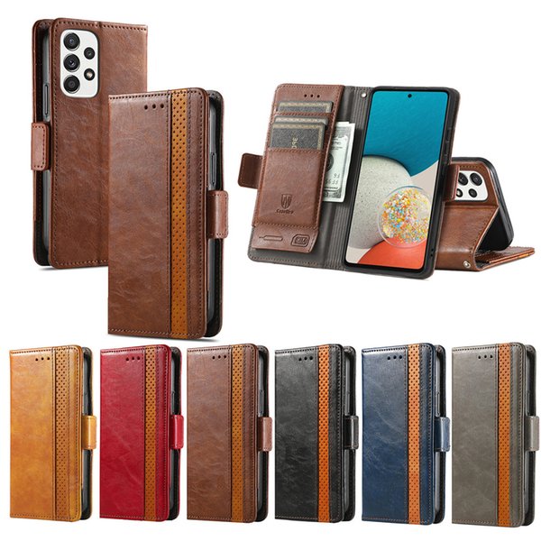 Business Magnetic Leather Wallet Cases Deluxe Flip Cover Card Slot For Samsung S21 FE S22 Plus Ultra A13 A33 A53 A73 A03 Core A03S A02S A12 A22 A32 A42 A52 A72 A82 A02