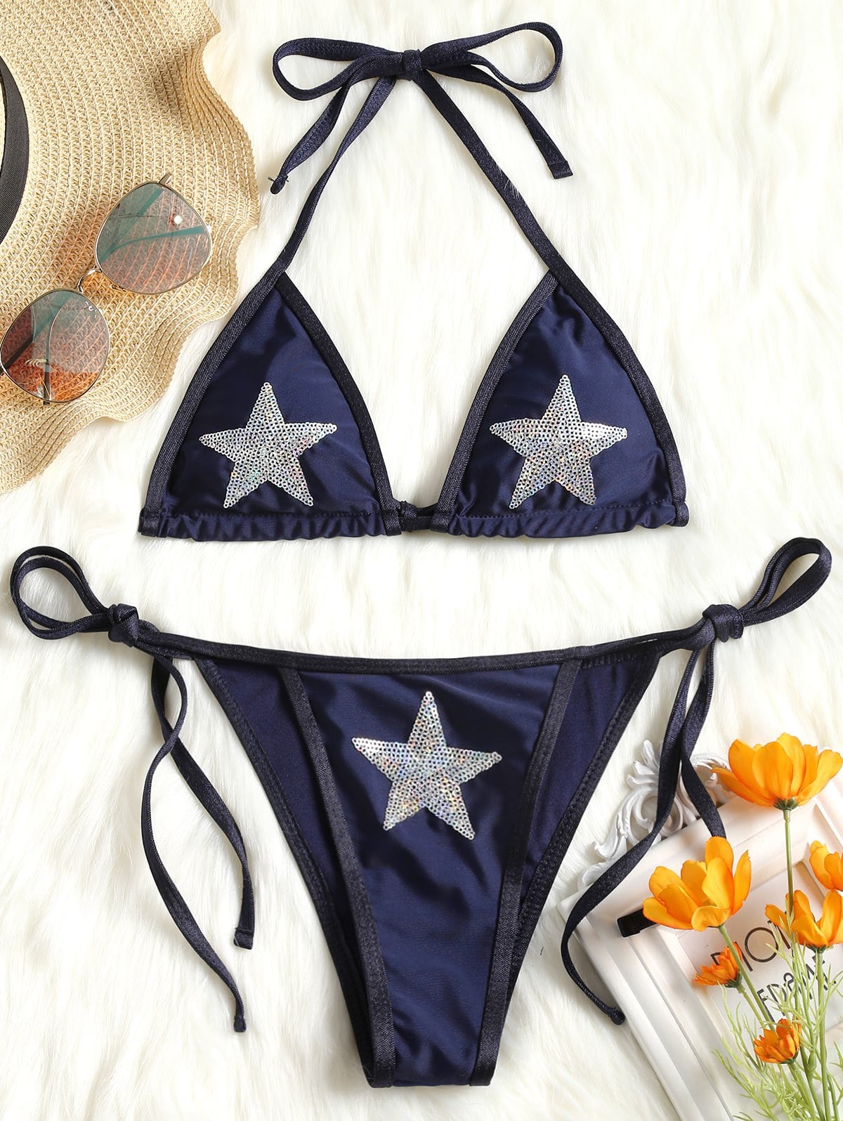 Star Sequined Micro String Bikini