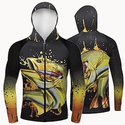 Men's Hoodie Jacket Hooded Outdoor Long Sleeve UV Protection Breathable Lightweight Sweat wicking Quick Dry Jacket Top Summer Spring Outdoor Fishing Black Yellow Lightinthebox