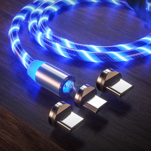Magnetic cable 3 in 1 Fast Charger LED Flowing Light Type C Cable Quick Charging Line 2A Micro USB Cable Chargers Cord