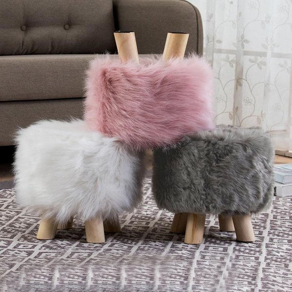 Chair Covers Round Ottoman Cover Plush Makeup Table Stool Protector Foot Rest For Bedroom Slipcover1