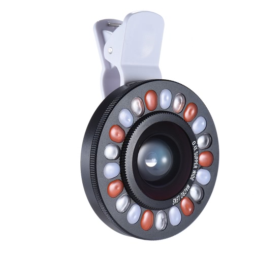 Clip-on LED Ring Selfie Light Supplementary Fill-in Lighting with Wide Angle Macro Lens for iPhone Samsung HTC Smartphone