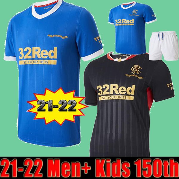 Rangers 150th years Anniversary 21 22 Glasgow Soccer Jerseys Thailand Men + Kids 2021 2022 maillots de foot MORELOS DEFOE HAGI BARKER Football Shirts Kits black thai