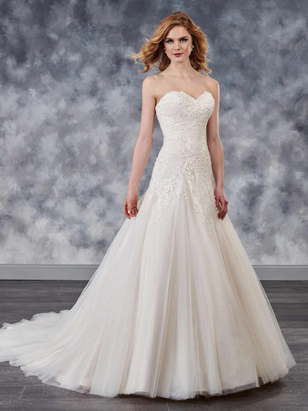 Elegant Ivory Sweetheart Applique Beads A-Line Wedding Dresses Bridal Pageant Dresses Wedding Attire Dresses Custom Size 2-16 KF1021151