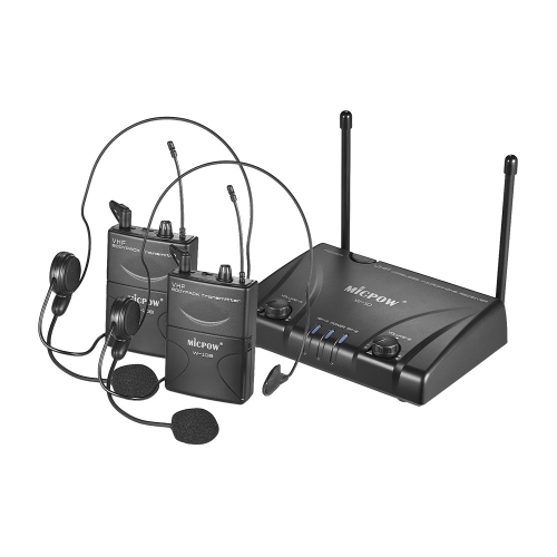 MICPOW W-10 VHF Dual Channel Wireless Microphone Mic System for Business Meeting Public Speech Classroom Teaching