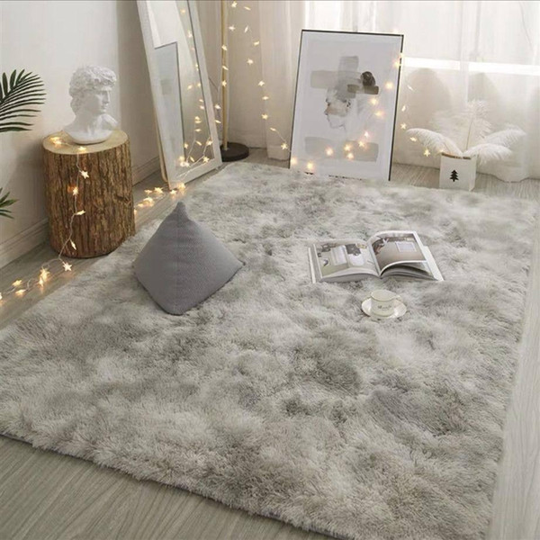 Grey Carpet Tie Dyeing Plush Soft Carpets for Living Room Bedroom Anti-slip Floor Mats Bedroom Water Absorption Carpet Rugs