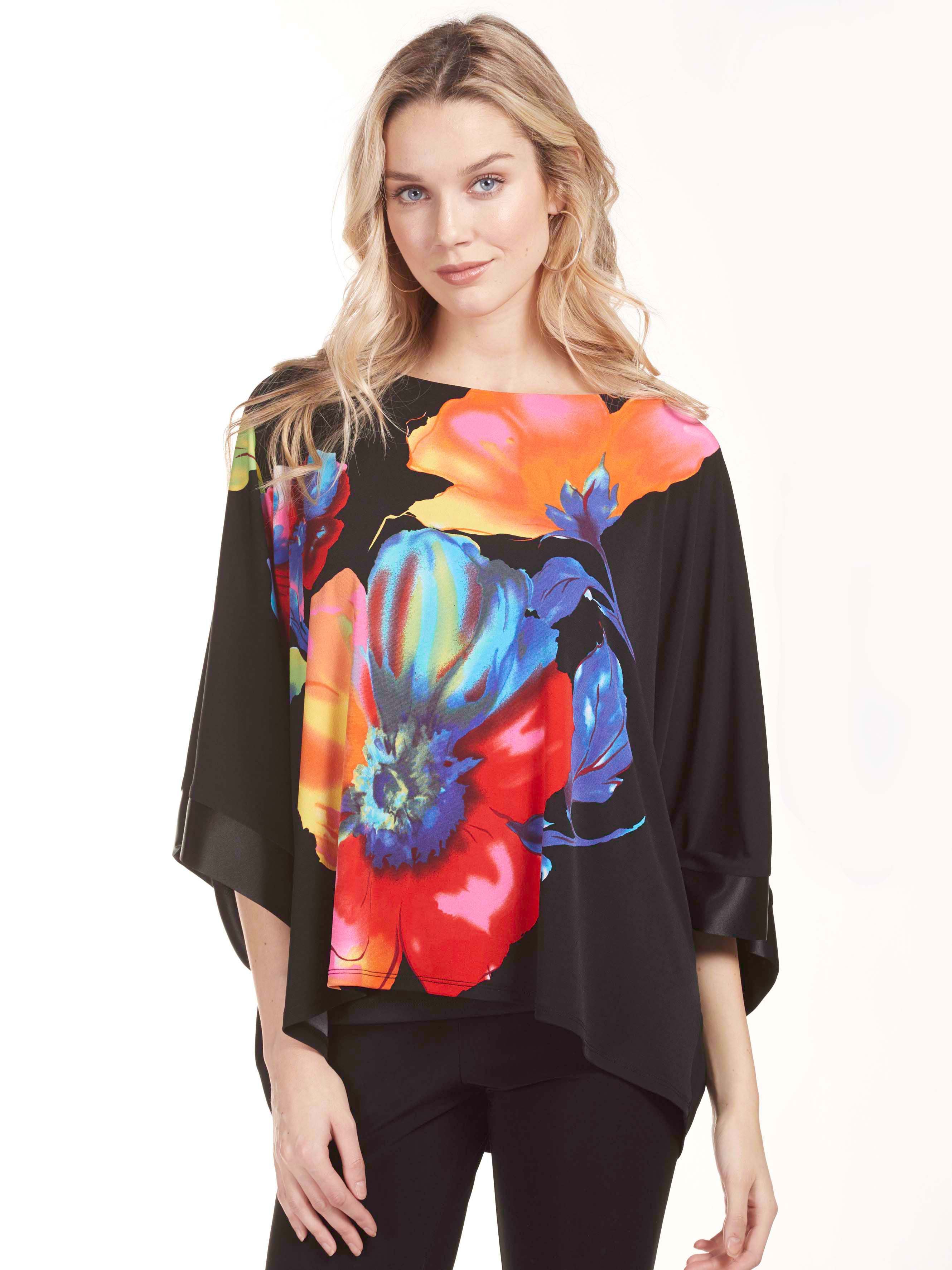 Frank Lyman Black/Multi Top With Large Flower Print On The Front