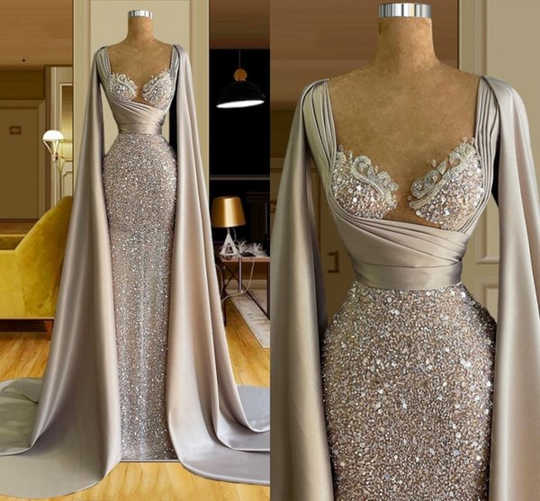 Luxury Cap Sleeve Evening Dress Sweetheart Beaded Sequined Prom Formal Dresses 2022 Arabic Classic Long Vestidos Longo Robe De Soiree 2022