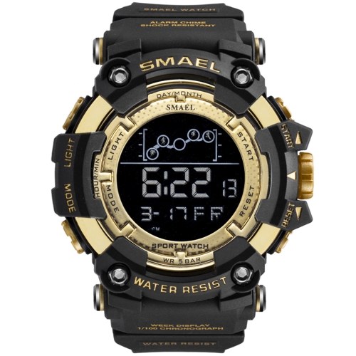 SMAEL 1802 Montre de sport élégante multifonctionnelle 50M étanche montre-bracelet électronique numérique pour hommes avec affichage d'alarme/lumineux/Date/semaine/mois