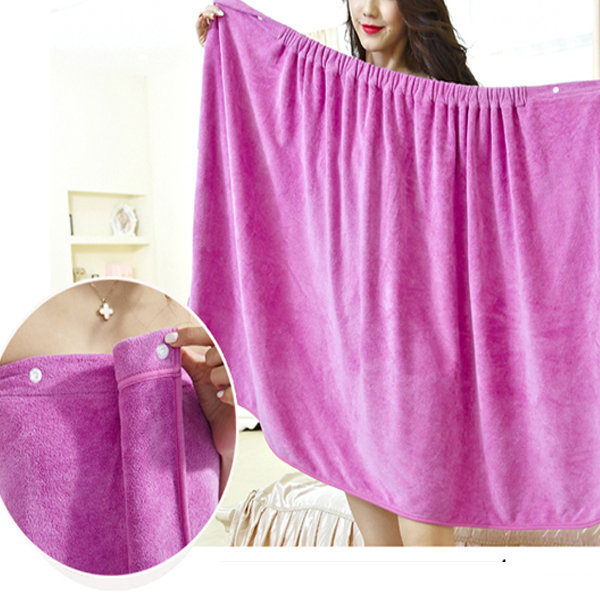 Women Soft Quickly Absorbent Microfiber Cozy Lovely Spa Bathrobe Bath Towel With Snap Closure