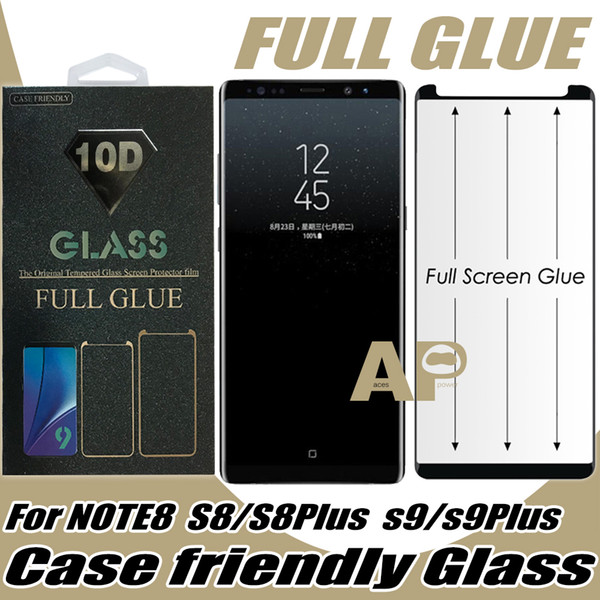 Full Glue Case Friendly Tempered Glass Screen Protector For Samsung Galaxy S21 S10 S9 S8 S20 Ultra Note 9 10 Plus With Retail Package