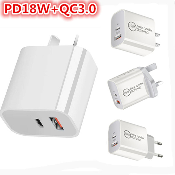 UK EU/US Plug PD USB Charger 18W 3A Quick Charge 3.0 Mobile Phone Charger For Huawei Samsung Xiaomi Fast Wall Chargers