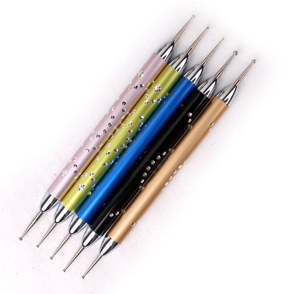 5Pcs/Set Nail Art Dotting Pen UV Gel Painting Acrylic Handle Rhinestone Crystal 2 Way Brush Salon Decoration Manicure Tools C027