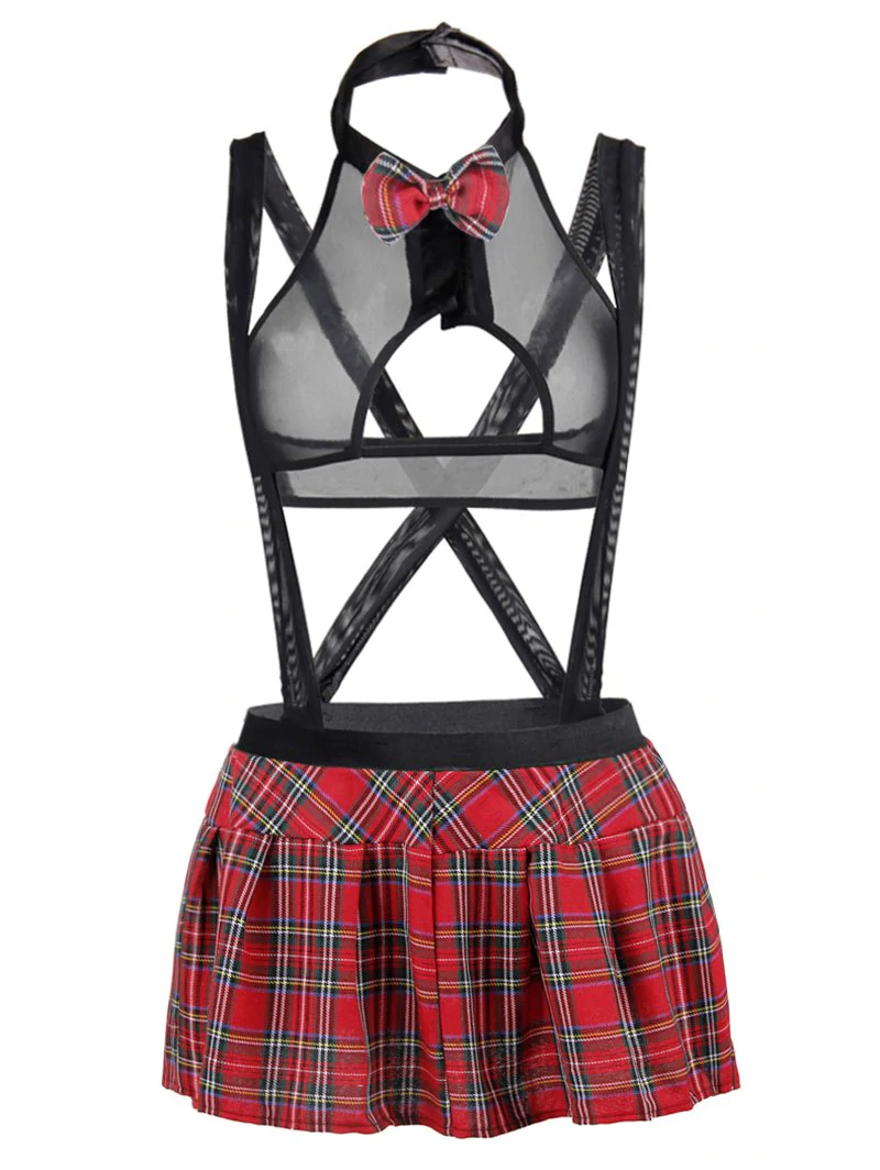 Plus Size Cutout Plaid Suspender Schoolgirl Lingerie Costume