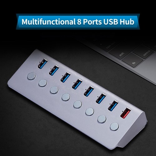 Convertisseur d'extension USB multifonction 8 ports hub USB avec 7 ports d'extension USB3.0 1 port de charge commutateurs indépendants prise américaine