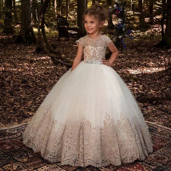 Lovely Flower Girls Dresses Dubai Style Daughter Toddler Pretty Kids Pageant Formal First Holy Communion Gown For Country Garden Church