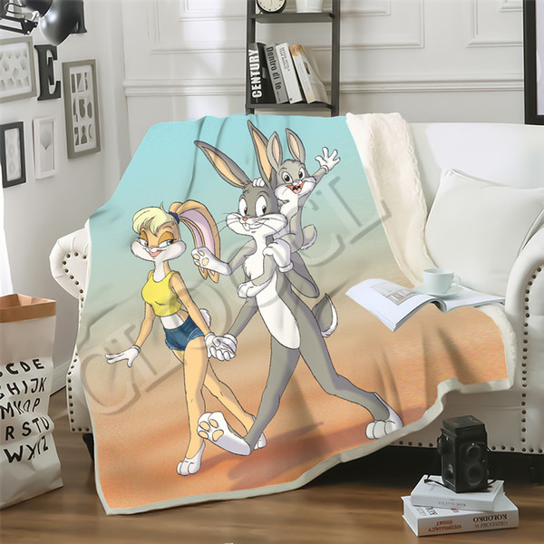CLOOCL Newest Cartoon Anime Bugs Bunny Fashion Casual Blanket 3D Print Double Layer Sherpa Blanket on Bed Home Textiles Dreamlike Style