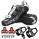 SIDEBIKE Adults' Cycling Shoes With Pedals  Cleats Road Bike Shoes Nylon Breathable Cushioning Cycling Black Men's Cycling Shoes / Breathable Mesh / Forged Microlock Buckle and Strap Adjuster