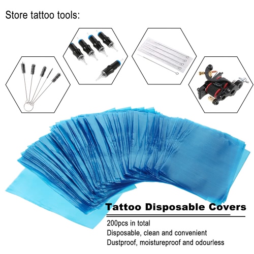 200pcs Tattoo Disposable Covers Clip Cord & Tattoo Machine Bags Cleaning Supply Set Blue