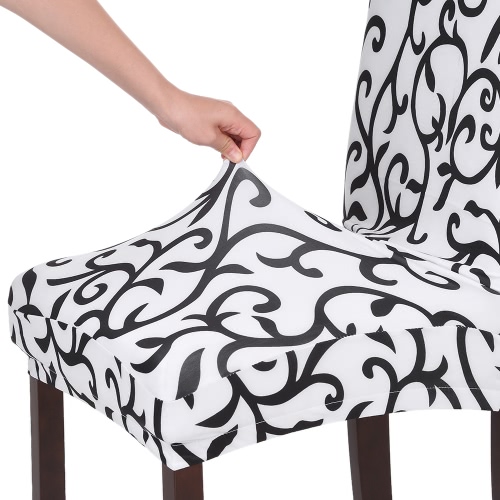 High Quality Stretch Removable Washable Short Dining Chair Cover Soft Milk Silk Spandex Printing Chair Cover Slipcover for Wedding Party Hotel Dining Room Ceremony Chair Seat Covers
