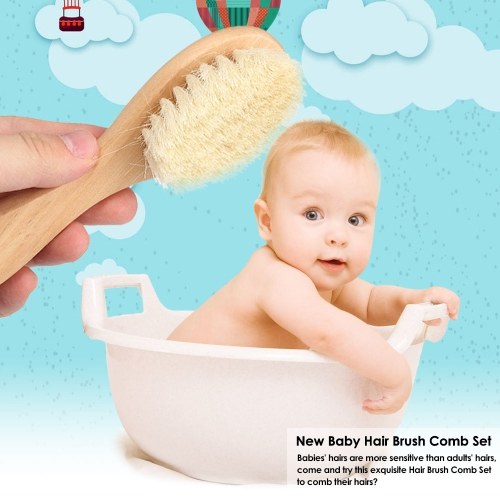 New Baby Hair Brush Comb Set Wooden Handle Newborn Baby Hairbrush Infant Comb Soft Wool Hair Scalp Massage