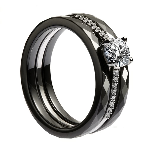 Nano-Keramik & S925 Sterling Silber Ring poliert mit CZ Diamant eingebettet weiß Gold galvanisch Größe #6 #7 #8