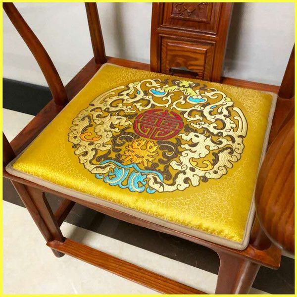 Custom Self-priming Luxury Lucky Dining Chair Pads Seat Cushions for Armchair stool Sofa Chinese Style Silk Brocade Sponge Sitting Mats with zipper