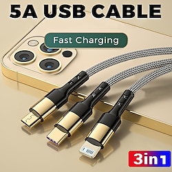 Multi Charging Cable 3 In 1 Charging Cable Multiple USB Cord Nylon Braided Charger For IP/Type-C/Micro-USB Compatible With Most Cell Phones/Tablets/Samsung Galaxy/and More Lightinthebox