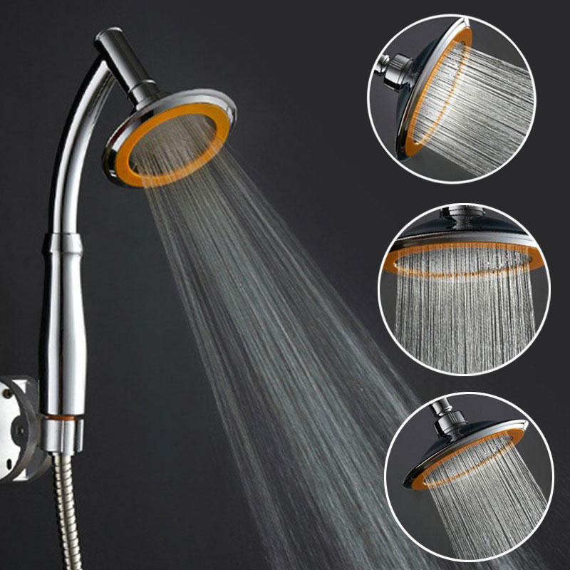 Rotatable Stainless Steel Top Rainfall Pressure Shower Head Set With Hose And Steel Ring Holder