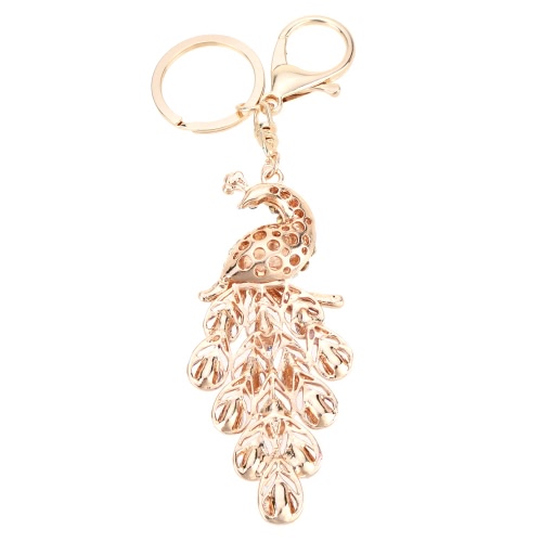 Fashional Jewelry Hollow Shinning Rhinestone Aureate Peafowl Pendant Key Ring Key Chain