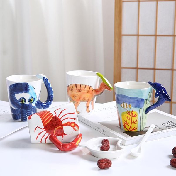 Mugs 3D Stereoscopic Animal Mug Large Capacity Hand-Painted Cute Creative Personality Milk Coffee Ceramic Drinking Cup
