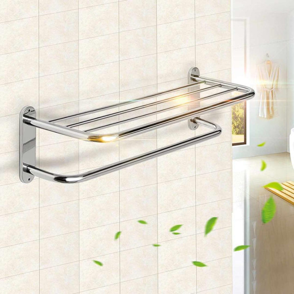 xueqin 60cm chrome polished double towel rails bar stainless steel bathroom wall mounted towel rail holder shelf storage rack