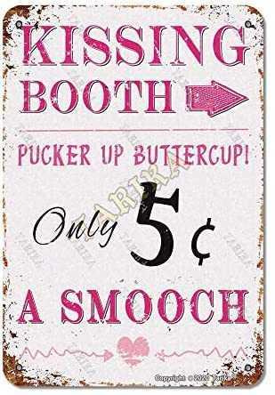 Kissing Booth Smooch Valentines 8X12 Inch Vintage Look Tin Decoration Art Sign for Home Kitchen Bathroom Farmhouse Garden Coffee Bar Funny