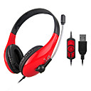 Stereo USB2.0 en la oreja los auriculares con micrófono y remoto para PC (Negro, Rojo)
