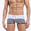 Xibin Navy Officer Style Men's White  Blue Stripes Pattern Swimming Briefs