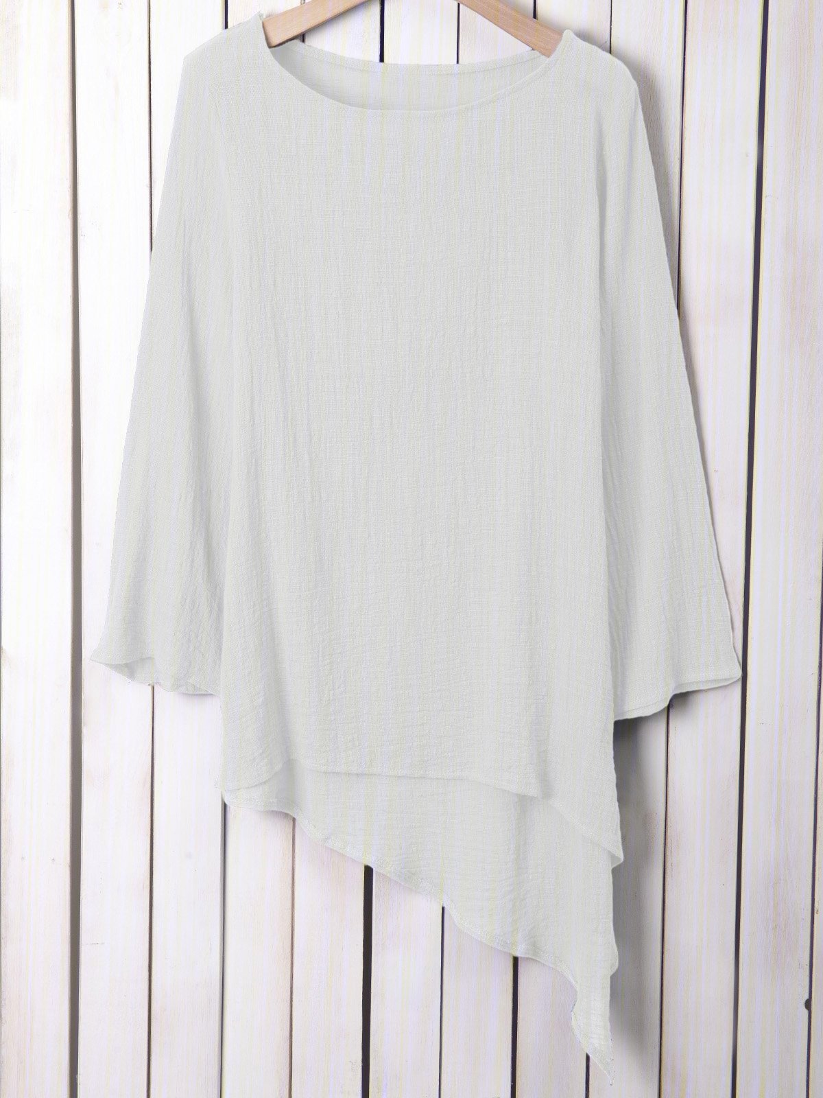 Solid Long Sleeve Casual Asymmetric Causal Tops