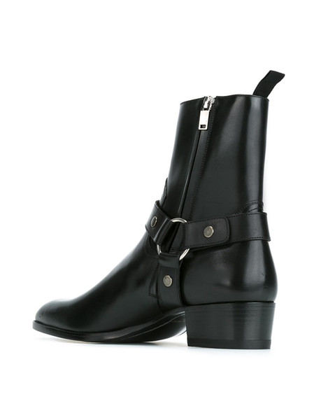 Hot Sale-Plus Size euro 38-46 Cowboy Boots Biker Shoes SLP Genuine Leather Mens Harness Booties