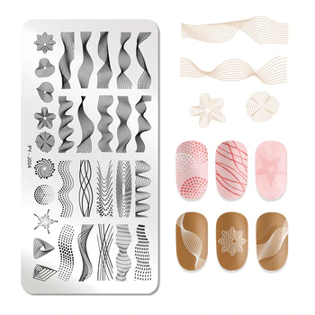PICT YOU Nail Stamping Plates Rectangle Geometric Line Wave Pattern Stainless Steel Nail Art Image Stamp Stencils Design J004