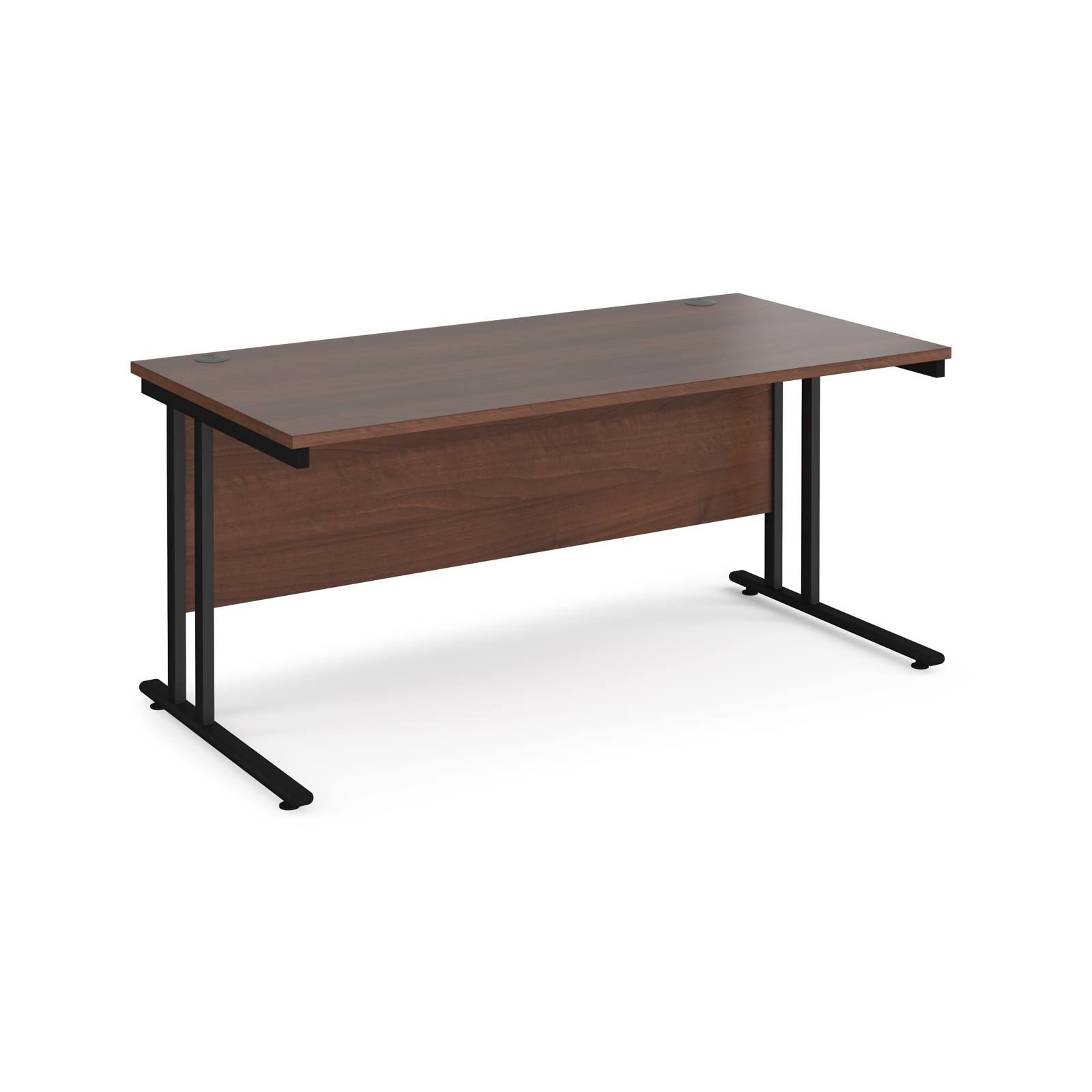 Maestro 25 straight desk 1600mm x 800mm - black cantilever leg frame, walnut top