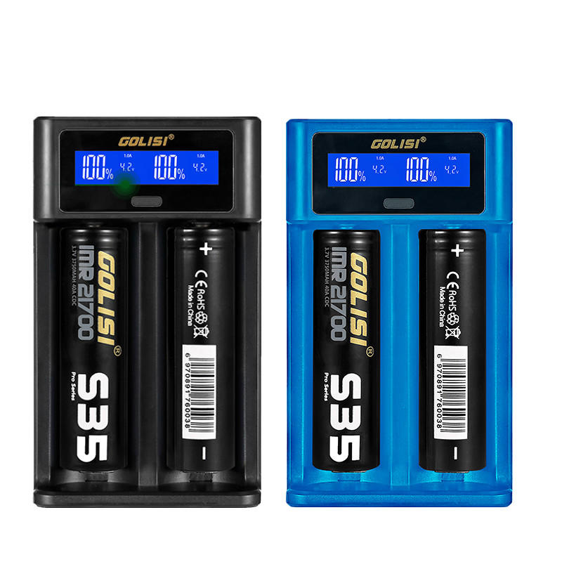 Golisi I2 LCD Display USB Port Smart Lite Battery Charger For Li-ion/Ni-mh/Ni-cd Battery 2Slots