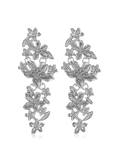 Silver Metal Flower Shape Earrings for Lady