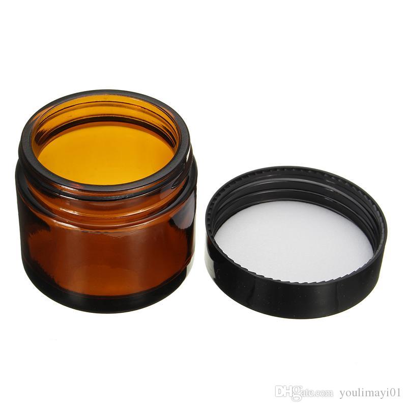 1pcs 60ml Amber Glass Jar Pot Skin Care Cream Refillable Bottle Cosmetic Container Makeup Tool With Black Lid For Travel Packing