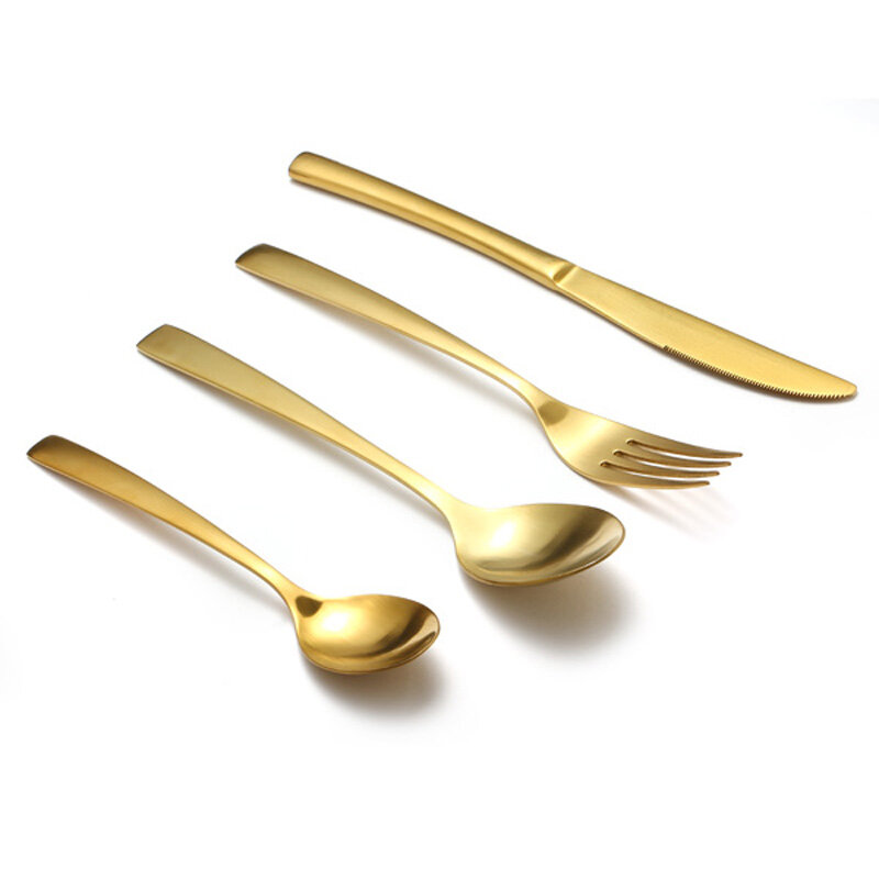 KCASA KC-FL80 Stainless Steel Yellow Gold Flatware Dinnerware Cutlery Fork Knife Spoon Tableware Set