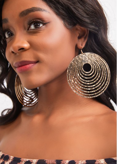 Round Gold Alloy Cut Out Earrings