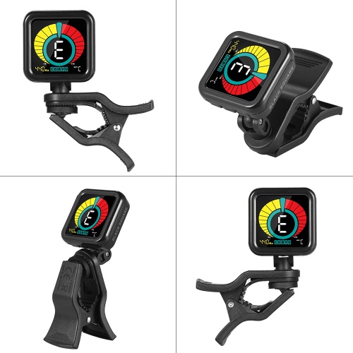 Black Square Premium Clip Tuner Guitar Bass Violin Ukelele Chromatic Mode with Full Color Colorful Display for All Musical Instruments