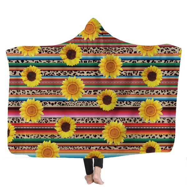 Child Adults Sunflowers Blanket Fleece Home Warm Sunflower Hooded Blankets Wearable Children Kids Gift