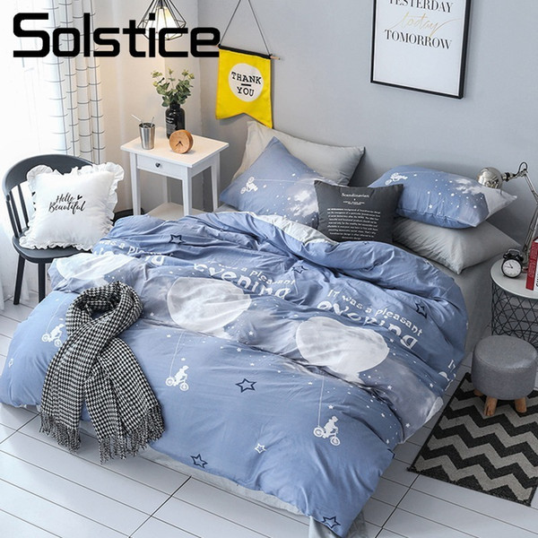 solstice home textile blue gray moon duvet cover pillowcase bed sheet boy kid teen girl bedlinen single double 3-4pcs bedclothes