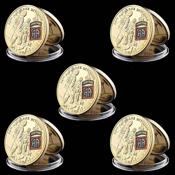 5pcs us military army 82nd airborne division eagle 1oz gold plated challenge coin collectible gift w/capsule