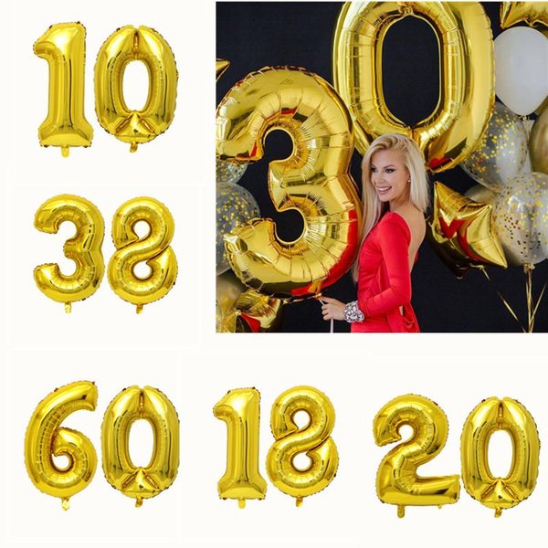 Party Decoration 2pcs 32inch Gold Balloon Number Banner 18 21 30 40 50 60 Birthday Kids Adult Anniversary Digit Foil Balloons