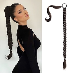 Long DIY Braided Ponytail Extension with Elastic Tie Straight Sleek Wrap Around Braid Hair Extensions Ponytail Natural Soft Synthetic Hairpiece Black Brown 26 Inch (After Braided 23 Inch) Lightinthebox